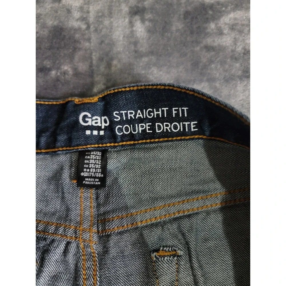 Gap Straight Fit Jeans Mens 35x32 Classic Denim Cotton Dark Indigo Distressed
